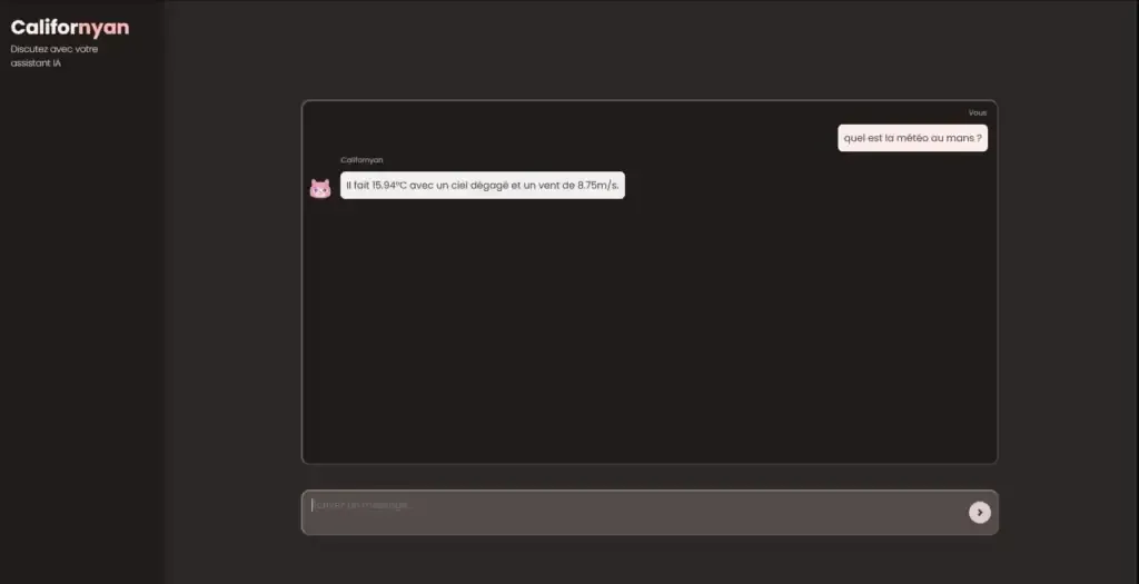 Interface de Californyan : un réceptionniste d'hôtel propulsé par l'IA répondant à un client
